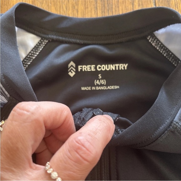 Free Country Top Womens S 4/6 Gray Black Camo Arms Drawstrings 1/4 Zip Pullover - Picture 11 of 13